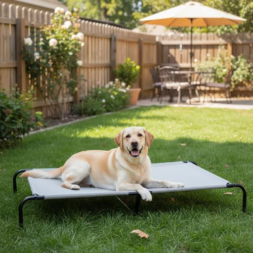 Vista 7 de Amazon Basics - Cama elevada refrescante y transpirable para mascotas, extra grande (60.1 x 37.1 x 8.9 pulgadas), 1 unidad, color gris