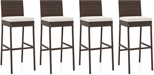 Vista 10 de HAPPYGRILL - Juego de 2 taburetes de bar de ratán para exteriores, sillas