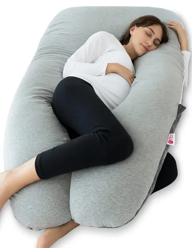 Vista 12 de Meiz - Almohadas de embarazo refrescantes para dormir, almohada corporal de maternidad para mujer embarazada, en forma de U, con funda de jersey