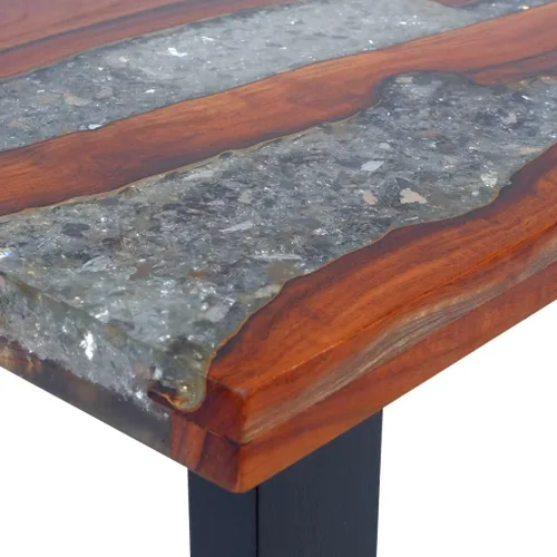 Vista 4 de Festnight Mesa auxiliar rectangular de madera de teca de resina hecha a mano para sala de estar, decoración del hogar, muebles, 39.4 x 19.7 x 15.7