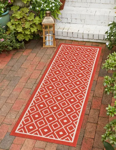 Vista 23 de Unique Loom Outdoor Trellis Collection - Alfombra de área Kafes (2 x 6 pies 1 pulgada, gris/marfil)