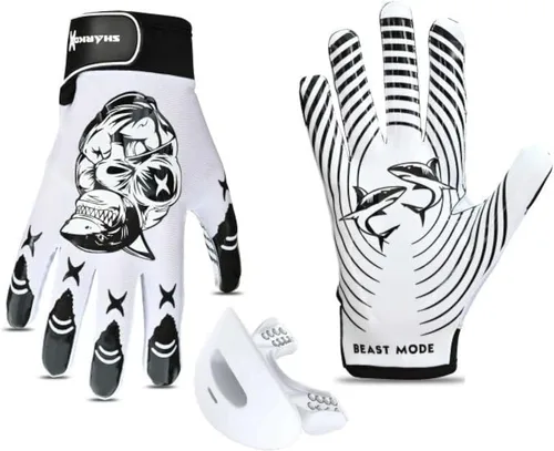 Vista 8 de Guantes de fútbol antideslizantes con sensación de pelota, guantes receptores de fútbol en tamaños juveniles, adultos y niños, agarre fuerte