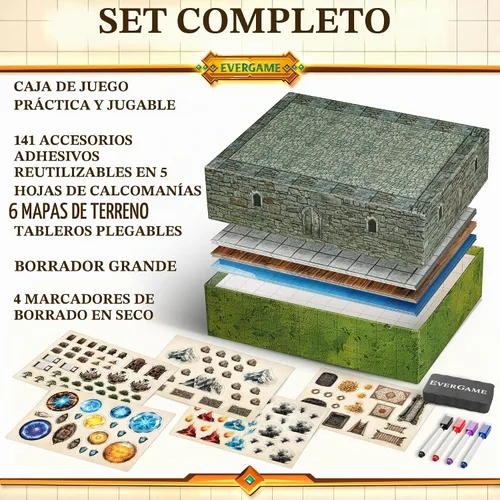Vista 6 de 10 alfombrillas de juego DnD + arenas de batalla + calcomanías + marcadores, 22 x 26 pulgadas, cuadrícula cuadrada