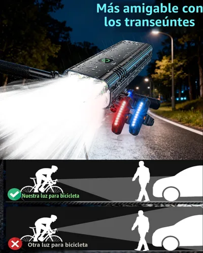 Vista 8 de 2026 Upgrade 6800Lumen Bike Light for Night Riding,Headlight Taillight Set Super Bright 6 LED Bicycle Light,10 Mode Rechargeable,360°Rotatable
