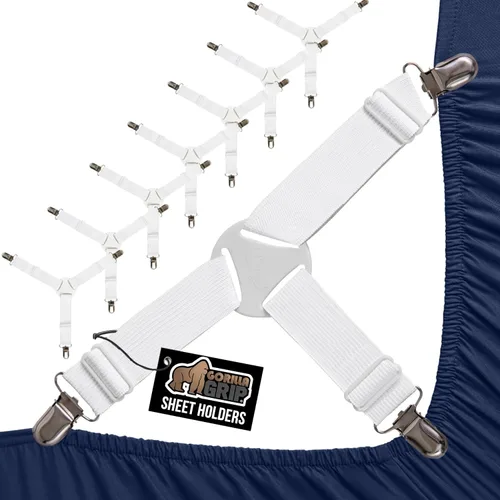 Vista 9 de GORILLA GRIP Sujetadores de Sábanas con Patente Pendiente, Sujetadores Elásticos Ajustables con Clips de Metal, Correas de Ropa de Cama Ajustada que