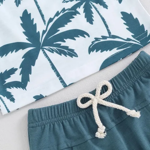Vista 4 de BOIZONTY Conjunto de 2 piezas de ropa de verano para bebé, camiseta sin mangas, camiseta y pantalones cortos de palma