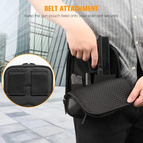 Vista 5 de FINPAC Bolsa de transporte oculta para pistola, funda suave para pistola, riñonera para cinturón para armas de fuego con funda para pistola, pistola