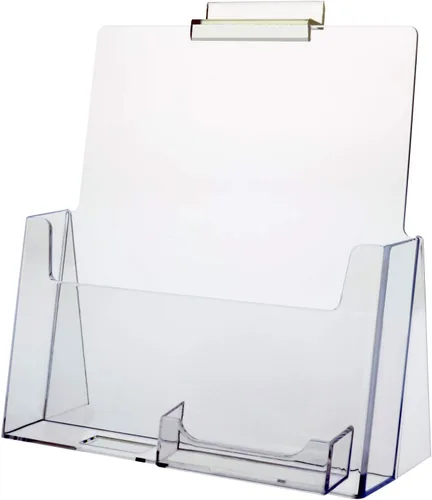 Vista 12 de Marketing Holders Soporte para folletos para tarjetas de estante de 4 pulgadas para colgar múltiples ranuras, todo en uno, pantalla transparente