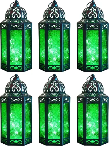 Vista 41 de VELA LANTERNS Juego de 2 portavelas decorativos de LED con luces de hadas de 12" de metal marroquí para colgar o mesa, decoración del hogar