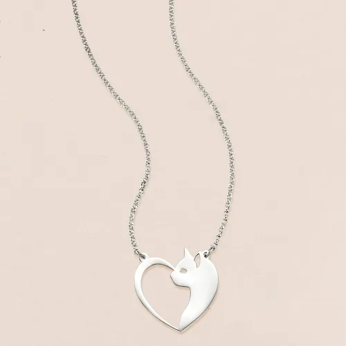 Vista 3 de Ross-Simons Collar de plata de ley con gato y corazón 180in Plata esterlina no conocido