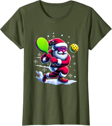 Vista 58 de Pickle Ball Navidad Santa Deporte Jugador Padel Raqueta Snow Camiseta Negro