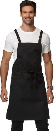 Vista 7 de Delantal de cocina unisex, delantal con correa cruzada con 2 bolsillos, delantal profesional duradero e impermeable 4251JC