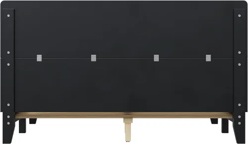 Vista 9 de JIVOIT Base de cama de plataforma de tamaño matrimonial con cabecero, cama de plataforma de madera estilo retro con patas de madera maciza Negro