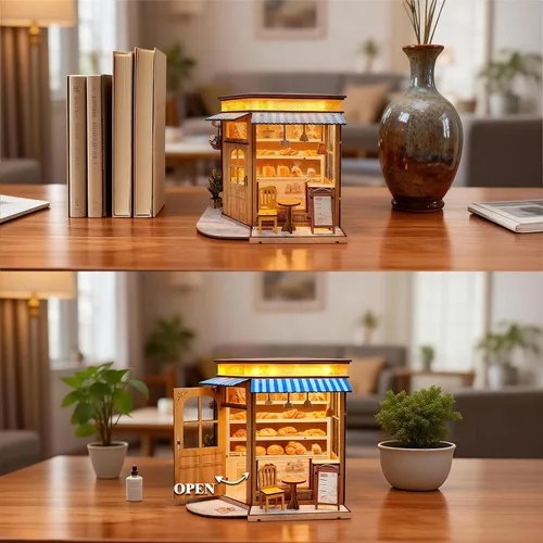 Vista 8 de Kit de bricolaje para rincón de libros en miniatura - Kit de casa de muñecas con iluminación LED para adultos y adolescentes, rincón de libros