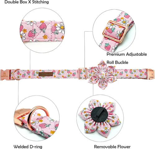 Vista 39 de Collar de perro Lionheart Glory, collar de perro rosa con flor, lindo collar para mascotas con patrón floral ajustable para perros pequeños Rosado