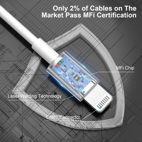 Vista 2 de Gyusity Paquete de 3 cables Lightning a USB de 1 pie con certificación MFi de Apple, cables de carga rápida de 1 pie para iPhone Blanco