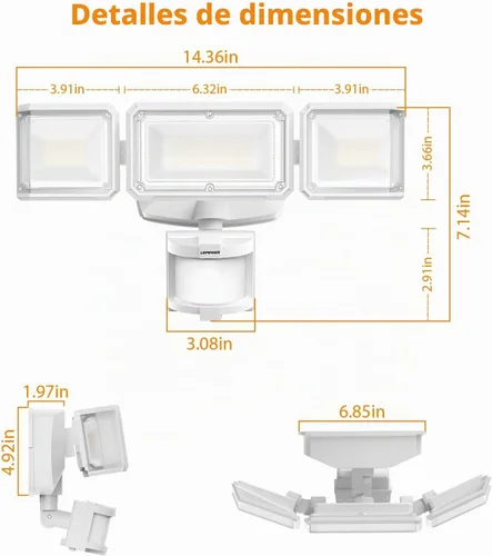 Vista 9 de LEPOWER Luz de inundación al aire libre con pilas de 1500LM LED con sensor Blanco