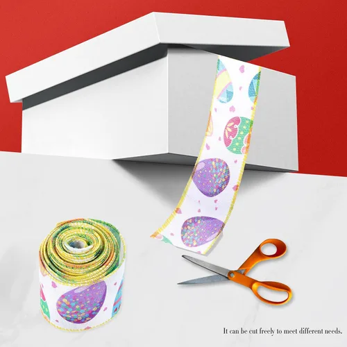 Vista 4 de Easter Wired Edge Ribbon 2-inch Broad 5-Yard Roll Spring Fabric Ribbon for Wrapping, Craft Making, and Holiday Decorations