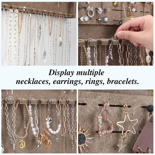 Vista 6 de JOYMOMO Organizador de joyas de fieltro para colgar en la pared, organizador de collar extraíble para almacenar varios collares, aretes, aretes