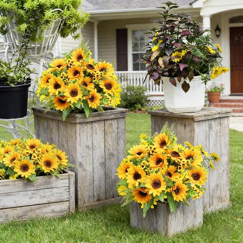 Vista 8 de AmyHomie - Ramos de girasol artificiales, 2 manojos de flores falsas para baby shower al aire libre, decoración del hogar, boda, otoño, novia