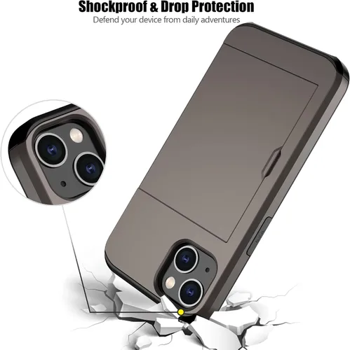 Vista 203 de Nvollnoe - Funda para iPhone 14 con tarjetero [tienda de 5 tarjetas] Negro - Almacenamiento más grande