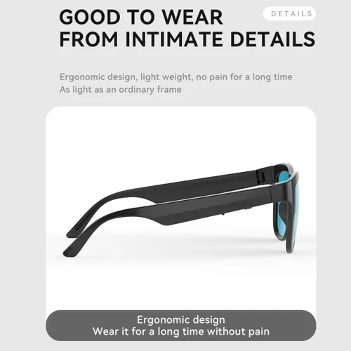Vista 7 de GS01 Smart Bluetooth Gafas de sol, gafas de sol de audio con altavoz, lente polarizada UV400, música abierta del oído, control táctil