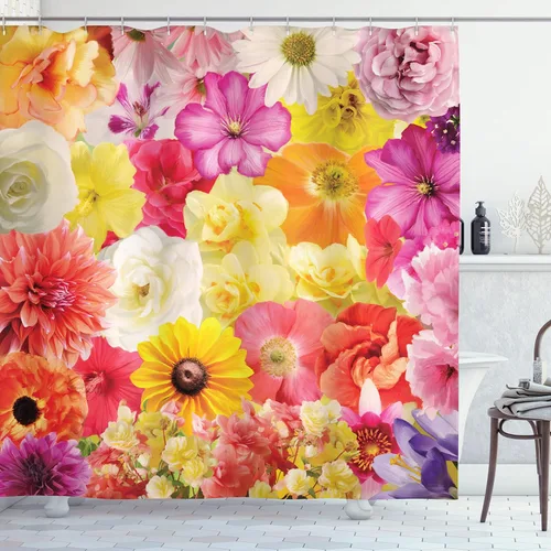 Vista 148 de set de cortina para baño decorativa de tela de poliéster con ganchos