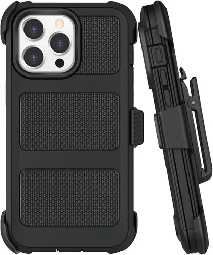 Vista 10 de Funda con clip para cinturón compatible con iPhone 12 Defender con soporte giratorio de 360°, protección resistente anticaídas y golpes, color negro