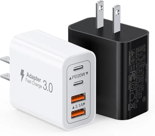 Vista 9 de Bloque de cargador USB C de 40 W, paquete de 2 ladrillos de carga rápida de 4 puertos tipo C, adaptador de enchufe de pared dual PD&QC, ladrillo