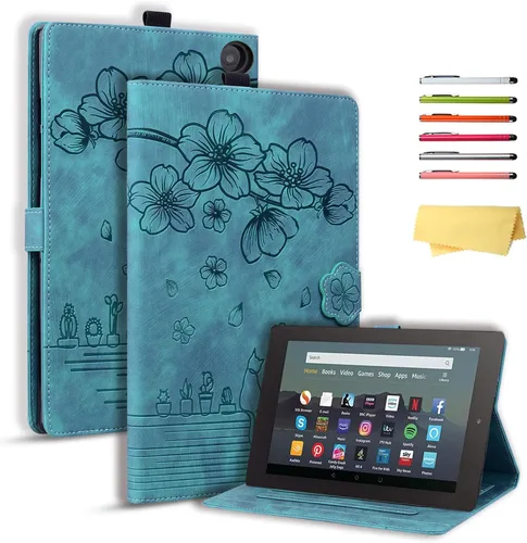 Vista 29 de Funda para tableta Amazon Kindle Fire HD 8 (8ª/7ª/6ª generación, 2018/2017/2016), con portalápices, bolsillo para tarjetas, imán de piel sintética