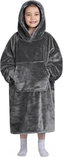 Vista 20 de Waitu - Sudadera tipo manta, para regalar a hombre o mujer, muy cálida y acogedora, gigantesca, con capucha, de gruesa franela, con mangas y un Negro