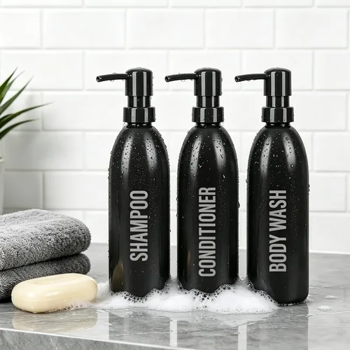 Vista 5 de Black Shampoo & Conditioner Dispenser Set 3-Pack 16.9oz Pump Bottles