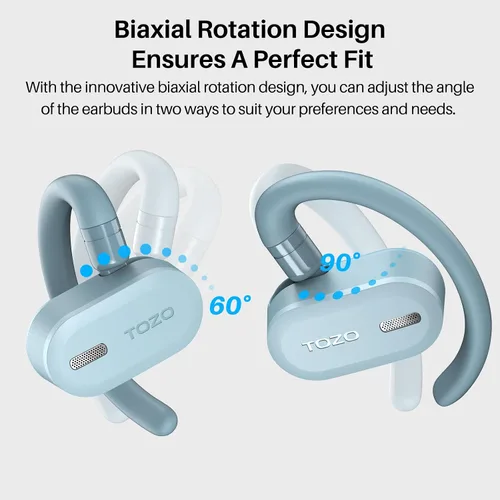 Vista 2 de TOZO O2 Auriculares Inalámbricos True Open Ear Ligeros con Ajuste Multi-Ángulo, Auriculares Bluetooth 5.3 con Diseño de Doble Eje para Comodidad Azul