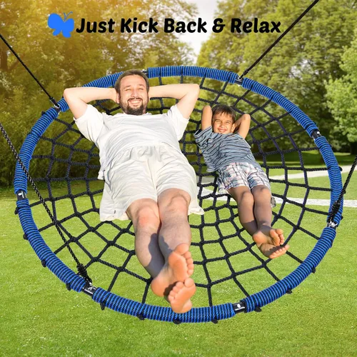 Vista 7 de Trekassy Columpio de Red Platillo de Telaraña de 60 pulgadas para Niños y Adultos, Columpio de Red para Exteriores de Servicio Pesado de 750 libras