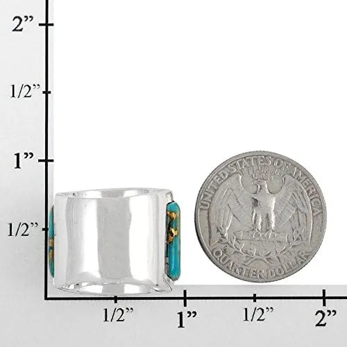Vista 3 de Anillo de declaración ancha en plata de ley, turquesa auténtica y piedras preciosas (color seleccionado), Metal, multi