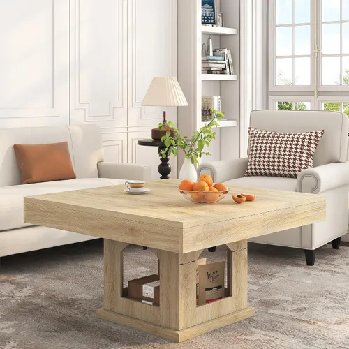 Vista 7 de [Usado] knoworld Mesa de centro cuadrada, mesa de centro de madera con almacenamiento y casa para gatos, mesa de cóctel para sala de estar, mesa