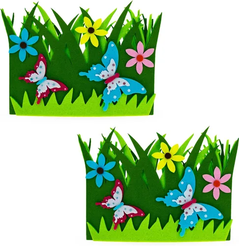 Vista 8 de Juego de 2 centros de mesa decorativos de fieltro de Pascua con flores de primavera y mariposas