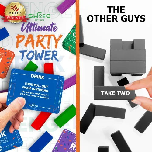 Vista 2 de SWOOC Games - Ultimate Party Tower™ - 100 Comandos Originales, 60 Bloques, y Miles de Divertidas Combinaciones de Reglas - Una Vuelta Divertida a