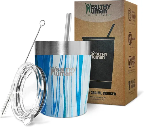 Vista 7 de Vaso de viaje de acero inoxidable con aislamiento humano, con pajita y tapa, Negro puro