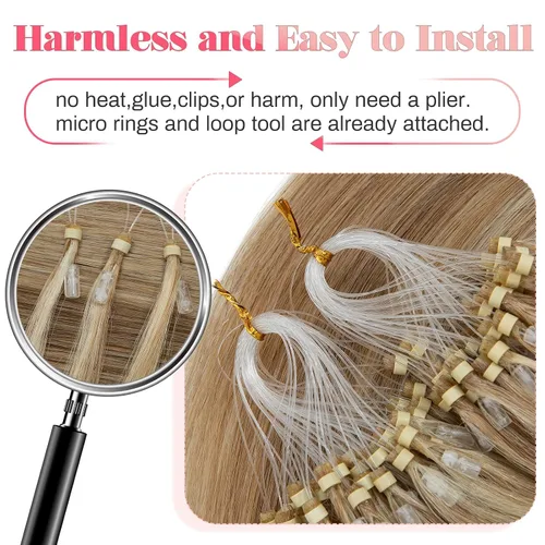 Vista 2 de MY-LADY Microlink - Extensiones de cabello humano con microcuentas de 14 pulgadas, extensiones de cabello rubio con micro bucle, extensiones