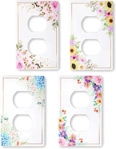 Vista 7 de Cubiertas decorativas para interruptor de luz, diseño floral clásico, placa de pared sin tornillos, placa de pared eléctrica de salida dúplex de una