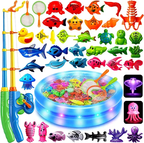 Vista 11 de CozyBomB™ Juego de juguetes magnéticos de pesca para niños Juego de mesa de agua, bañera, piscina para niños, caña, red, peces flotantes