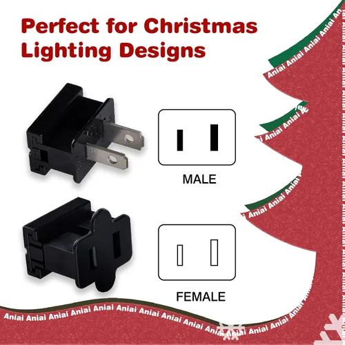 Vista 2 de SPT-1 Vampire Plugs 20 piezas Negro – Enchufe deslizante hembra y macho, enchufe eléctrico de repuesto para luces de decoración de Navidad