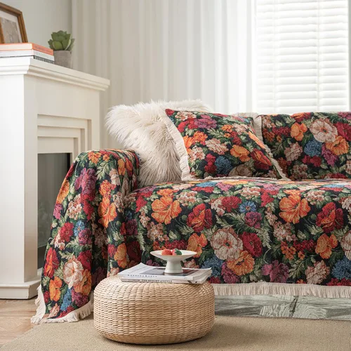Vista 13 de vctops Fundas de sofá jacquard vintage para sofá seccional patrón de pájaros funda de sofá con flecos para perros fundas de sofá de dos plazas funda
