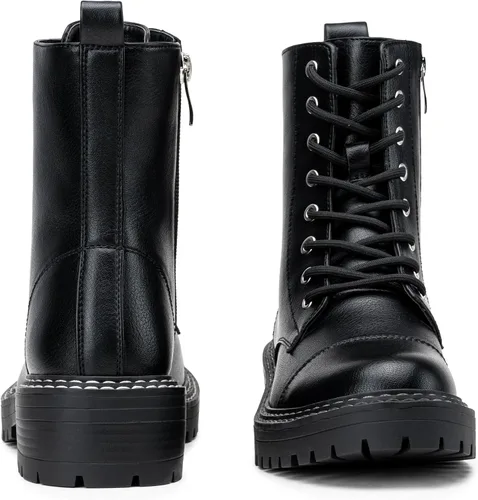 Vista 7 de Vepose Botines de combate de moda 9629 para mujer, botines con cordones y cremallera