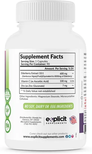 Vista 8 de Suplemento natural de baya de saúco, vitamina C y zinc, triple refuerzo de inmunidad, suministro extra fuerte para 3 meses, apoya la salud