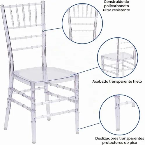 Vista 4 de Flash Furniture Flash Elegance - Silla Chiavari apilable de cristal