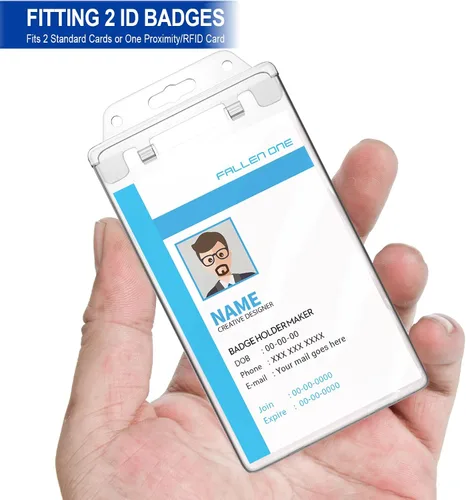 Vista 7 de Fallen One - Paquete de 2 soportes transparentes para tarjetas de identificación de plástico duro, cierre permanente, vertical, resistente