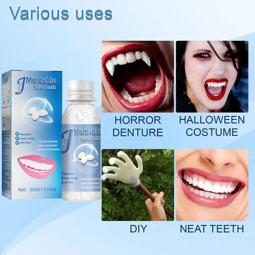 Vista 6 de Kit de reparación dental, perlas para reparación de dentaduras, pinzas, mondadientes, herramientas dentales para fijar, rellenar, dientes faltantes