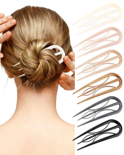 Vista 14 de AWAYTR 6 horquillas de pelo francés, tenedor en forma de U para mujeres Ámbar